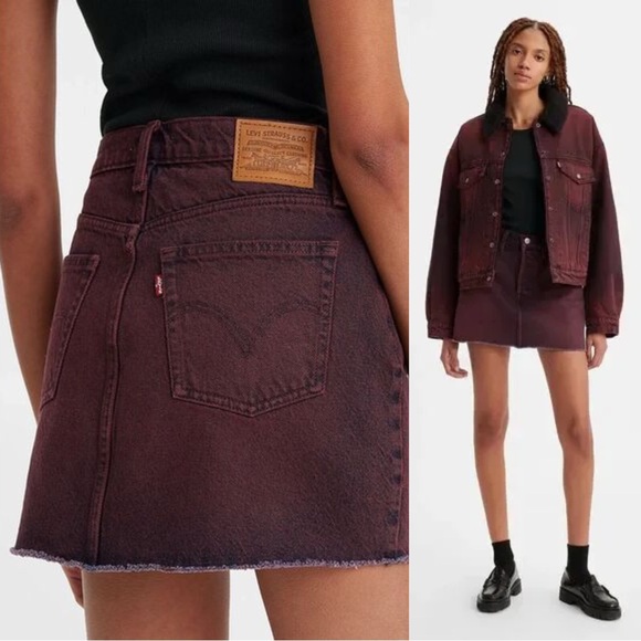 Levis Icon Skirt Denim Mini Raw Hem in Cherry‎ Cordial 25 - Picture 1 of 6